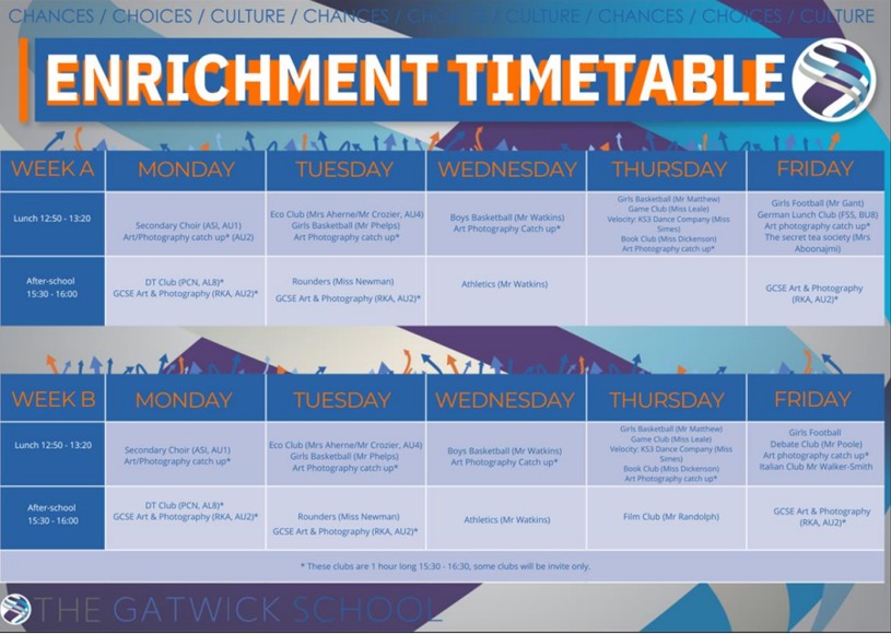 Enrichment timetable